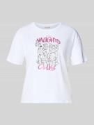 Regular fit T-shirt van puur katoen met strass-steentjes