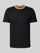 T-shirt met geribde ronde hals, model 'Tessler'