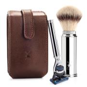 Mühle Travel Fusion Shaving Kit Leather Synthetic Brush Brown
