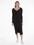 NU 20% KORTING: Calvin Klein Jerseyjurk LABEL LONG SLEEVE RIB DRESS