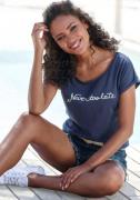 Beachtime T-shirt met modieuze gezegden frontprint "never too late"