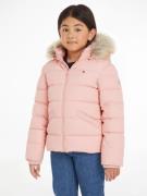 Tommy Hilfiger Gewatteerde jas ESSENTIAL DOWN FUR HOOD JACKET met imit...