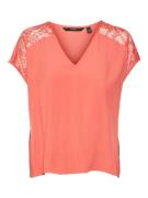 Vero Moda Shirt met V-hals VMRUSK LACE V-NECK SS TOP WVN GA