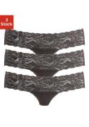 Vivance String van elastische katoen met florale kant (set, 3 stuks)