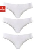 Lascana Brazilian slip van elastische katoen met delicate kant (set, 3...