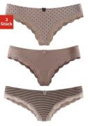 Lascana Brazilian slip van elastische katoen met delicate kant (set, 3...