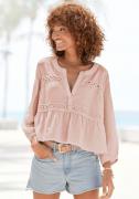 Vivance Blouse zonder sluiting met kantdetails en v-hals, losse damesb...