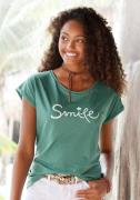 Beachtime T-shirt met modieuze frontprint 'smile'