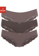 Lascana Slip van elastische katoen met delicate kant (3 stuks)