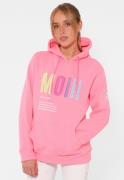 Zwillingsherz Sweatshirt met geborduurd "moin"-schrift in neonkleuren