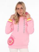 Zwillingsherz Hoodie Always Happy met smiley-print van frotté en neon ...