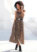 Buffalo Midi-jurk met gesmokte top en animal print, leo jurk, zomerjur...