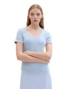 Tom Tailor Denim T-shirt met rib-look en diepe ronde halslijn