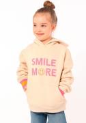 Zwillingsherz Hoodie Jovanna Kids met "smile more"-borduursel en neonk...