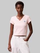 Calvin Klein T-shirt A- SS WOVEN LABEL RIB VNECK TEE