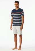 Schiesser Shortama Casual Nightwear Shirt met V-hals en geplaatste str...