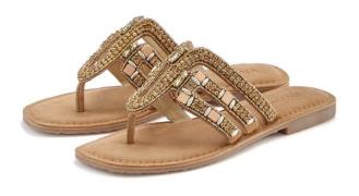 Vivance Teenslippers Sandaal, pantoffel van leer met siersteentjes