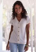 Lascana Shirt met korte mouwen Met sierknoopsluiting van zachte piquék...