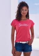 Beachtime T-shirt Met frontprint "Smile" in een zachte katoenkwaliteit