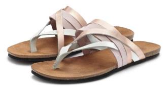 Lascana Teenslippers Sandaal, pantoletten van leer met kurken voetbed