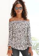Lascana Shirt met carmenhals met animal print en strikceintuur, blouse...