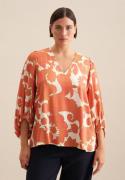 seidensticker Shirtblouse Zwarte roos 3/4-mouw v-hals paisley
