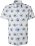 No Excess Short Sleeve Overhemd Linnen Blauw Print