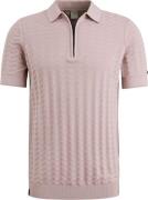 Cast Iron Knitted Half Zip Poloshirt Structuur Roze