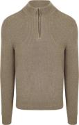 Suitable Half Zip Trui Wol Blend Taupe