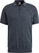 Cast Iron Knitted Half Zip Poloshirt Structuur Blauw