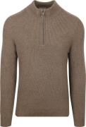 Suitable Half Zip Trui Patch Taupe