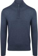 Suitable Merino Half Zip Trui Denim Blauw