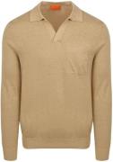 Suitable Longsleeve Knitted Poloshirt Riva Pocket Sand