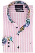 Portofino casual overhemd mouwlengte 7 roze gestreept linnen normale f...