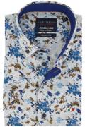 Portofino casual overhemd korte mouw blauw met bloemen dessin