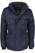 Superdry winterjas donkerblauw effen rits + knoop slim fit