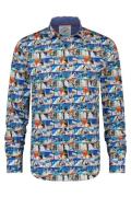 A Fish Named Fred overhemd blauw met print 100% katoen slim fit