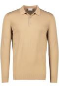 Effen beige Profuomo polo normale fit katoen lange mouw