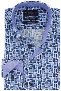 Casual Portofino overhemd normale fit wit blauw geprint katoen