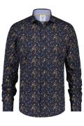 Casual overhemd A Fish Named fred donkerblauw met print slim fit