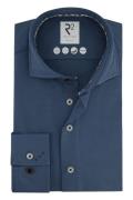 Overhemd R2 slim fit donkerblauw effen katoen