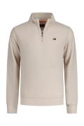 katoenen New Zealand sweater half zip effen beige