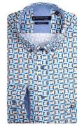 Giordano casual overhemd wijde fit blauw geprint katoen enkele borstza...