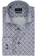 Cavallaro blauw geprint katoenen overhemd slim fit Taranto