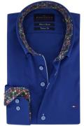 Portofino casual overhemd mouwlengte 7 donkerblauw effen kraag geprint...