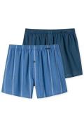 Schiesser boxershort blauw effen en geruit 2-pack