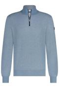 Half zip trui State of Art blauw gemêleerd katoen