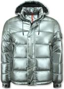 Enos Zilveren puffer jackets met capuchon