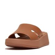 FitFlop F-mode raw-edge leather flatform h-bar slides