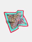 Mucho Gusto Zijden sjaal burano blauw met rood broches patchwork